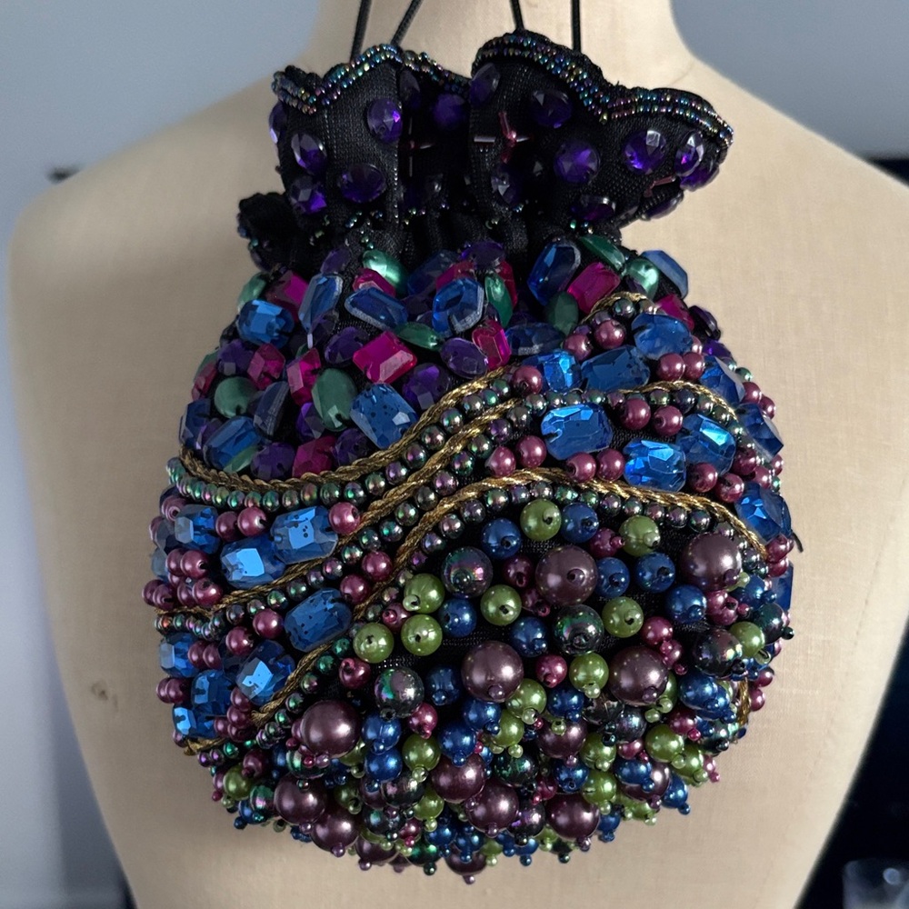 Chico’s Beaded Multicolor Drawstring Bag - image 1